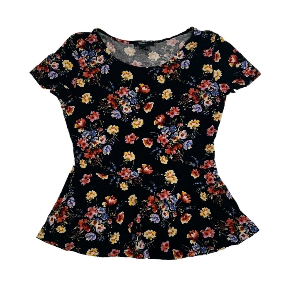 Forever 21 Floral Short Sleeve Cinched Waist Top Size Med Women’s